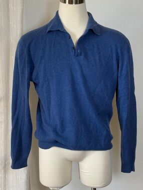Joseph & Lyman 100% Cashmere Collared Polo Sweater Blue – Large